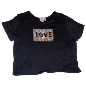 CAREN SPORT T-Shirt Flip Sequins Stretch "Love" Short Sleeve Womens 2X Black